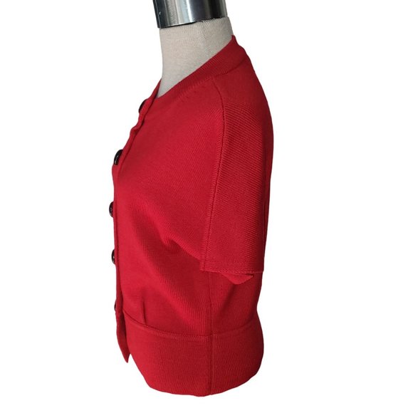 Style & Co Petite Red Short Sleeved Sweater Size S Wool Blend Full Button - Picture 3 of 9
